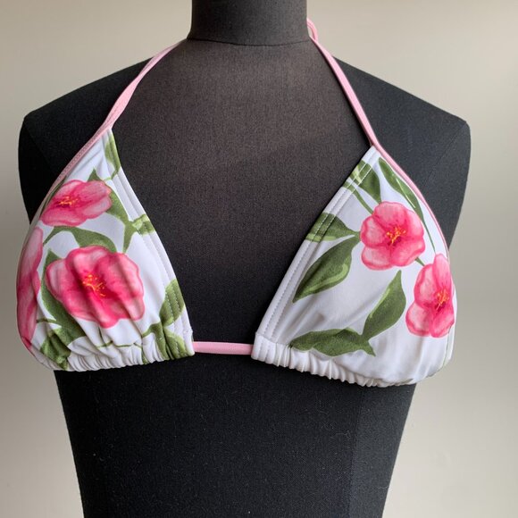 Billabong surf BLUE CRUSH era Vintage White & pink floral triangle set RARE - Picture 3 of 7